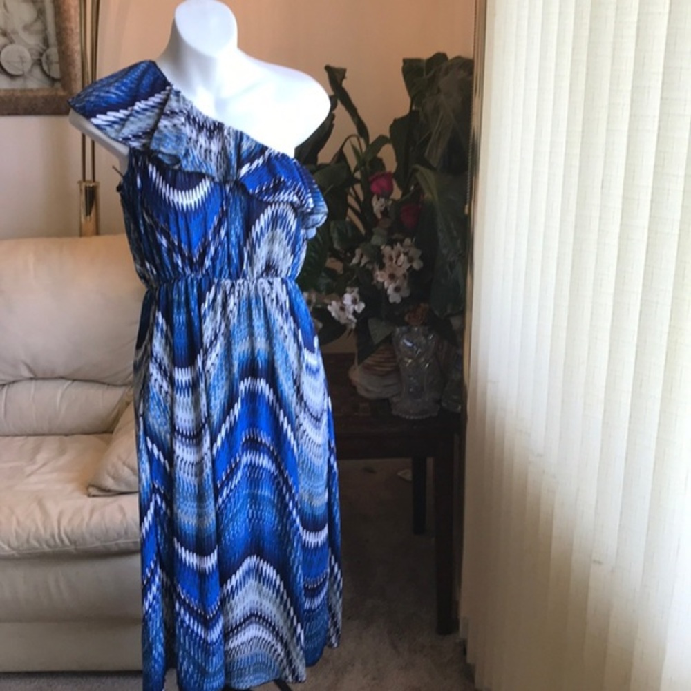 Wavy Pattern One Sleeve / Strap summer Dress
